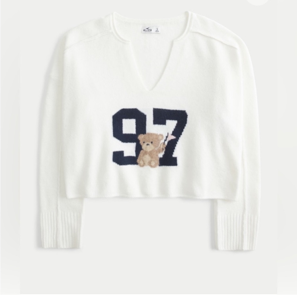 Hollister Comfy Cloud Graphic Notch Neck Sweater Size Large